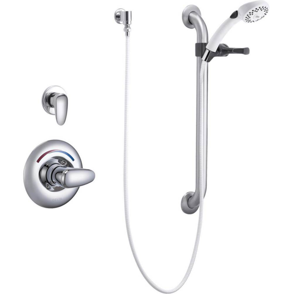 Delta Commercial - Commercial T13H: Universal Dual Shower Trim, Diverter, Hand Shower, and Grab Bar - Chrome