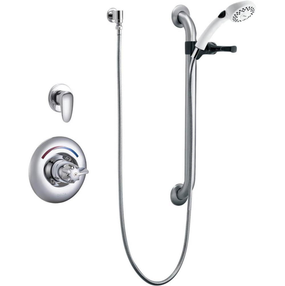 Delta Commercial - Commercial T13H: Universal Dual Shower Trim, Diverter, Hand Shower, and Grab Bar - Chrome