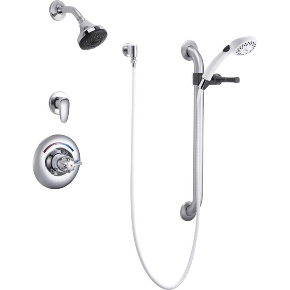 Delta Commercial - Commercial T13H: Universal Dual Shower Trim, Diverter, Hand Shower, and Grab Bar - Chrome