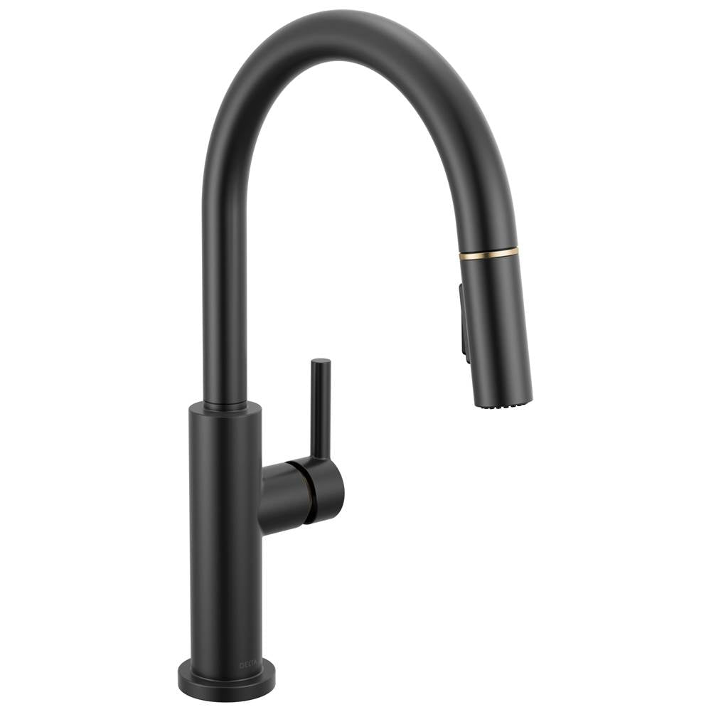 Delta Faucet - NicoliE Single Handle Pull-Down Kitchen Faucet - Matte Black / Champagne Bronze