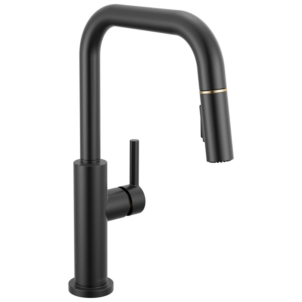 Delta Faucet - NicoliE Single Handle Pull-Down Kitchen Faucet - Matte Black / Champagne Bronze