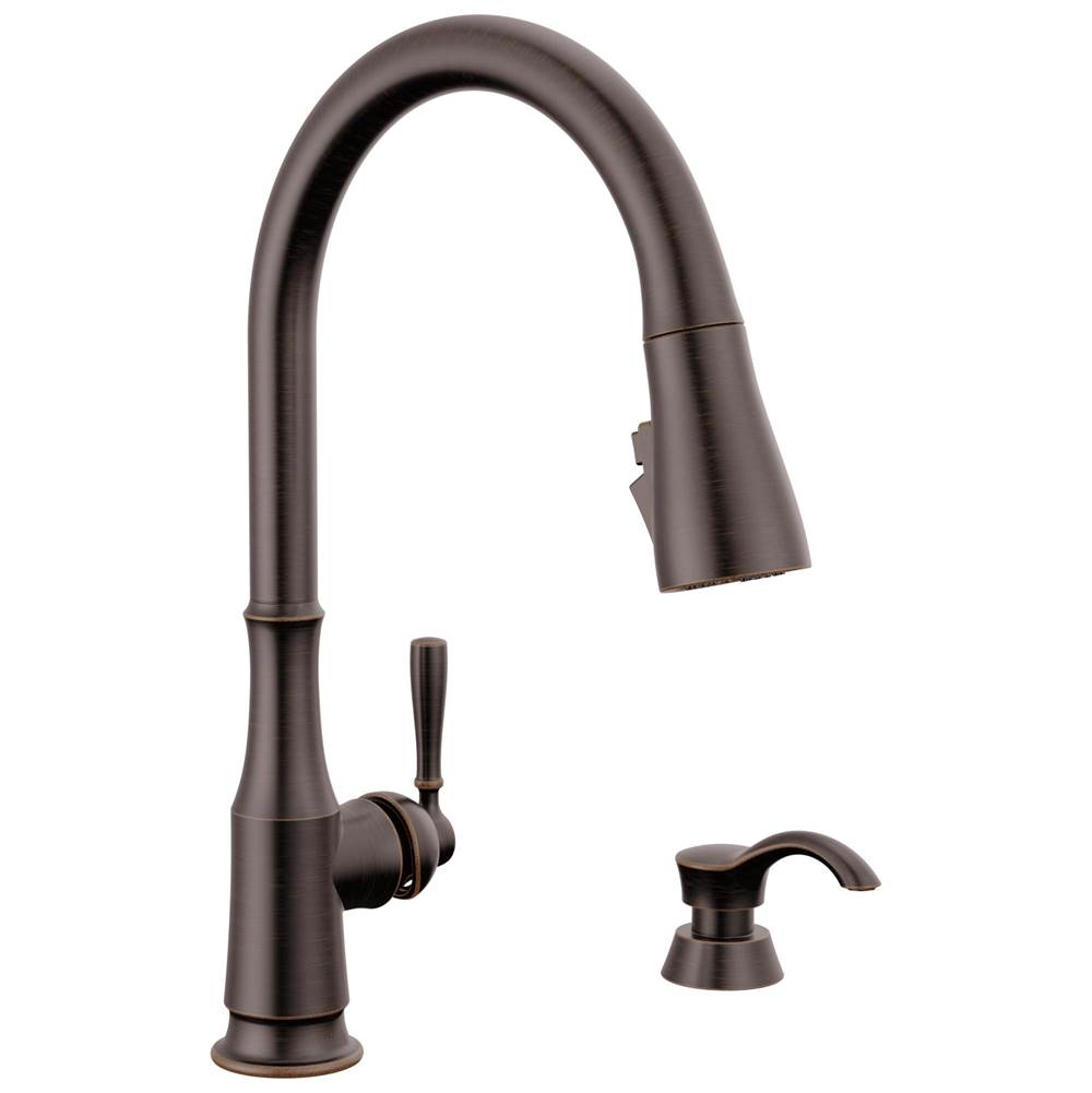 Delta Faucet - CaperteeE Single Handle Pull-Down Kitchen Faucet with Soap Dispenser and ShieldSpray Technology - Venetian Bronze