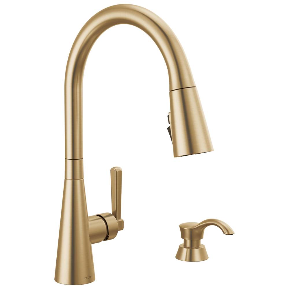 Delta Faucet - BoydE Single Handle Pull-Down Kitchen Faucet with Soap Dispenser and ShieldSpray Technology - Champagne Bronze