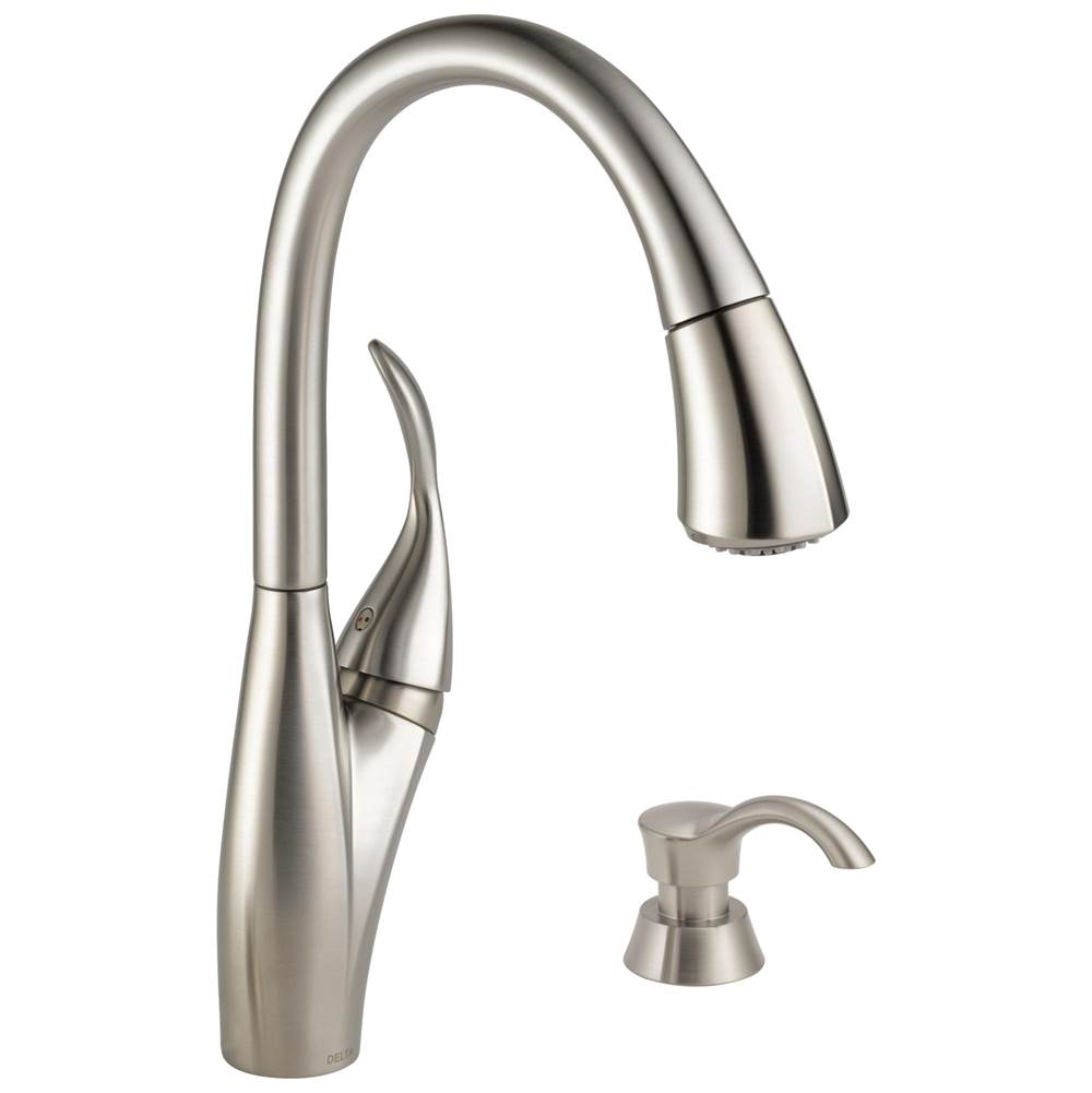 Delta Faucet - Berkley Single Handle Pull-down Kitchen Faucet with MagnaTite and Soap Dispenser - Spotshield Stainless