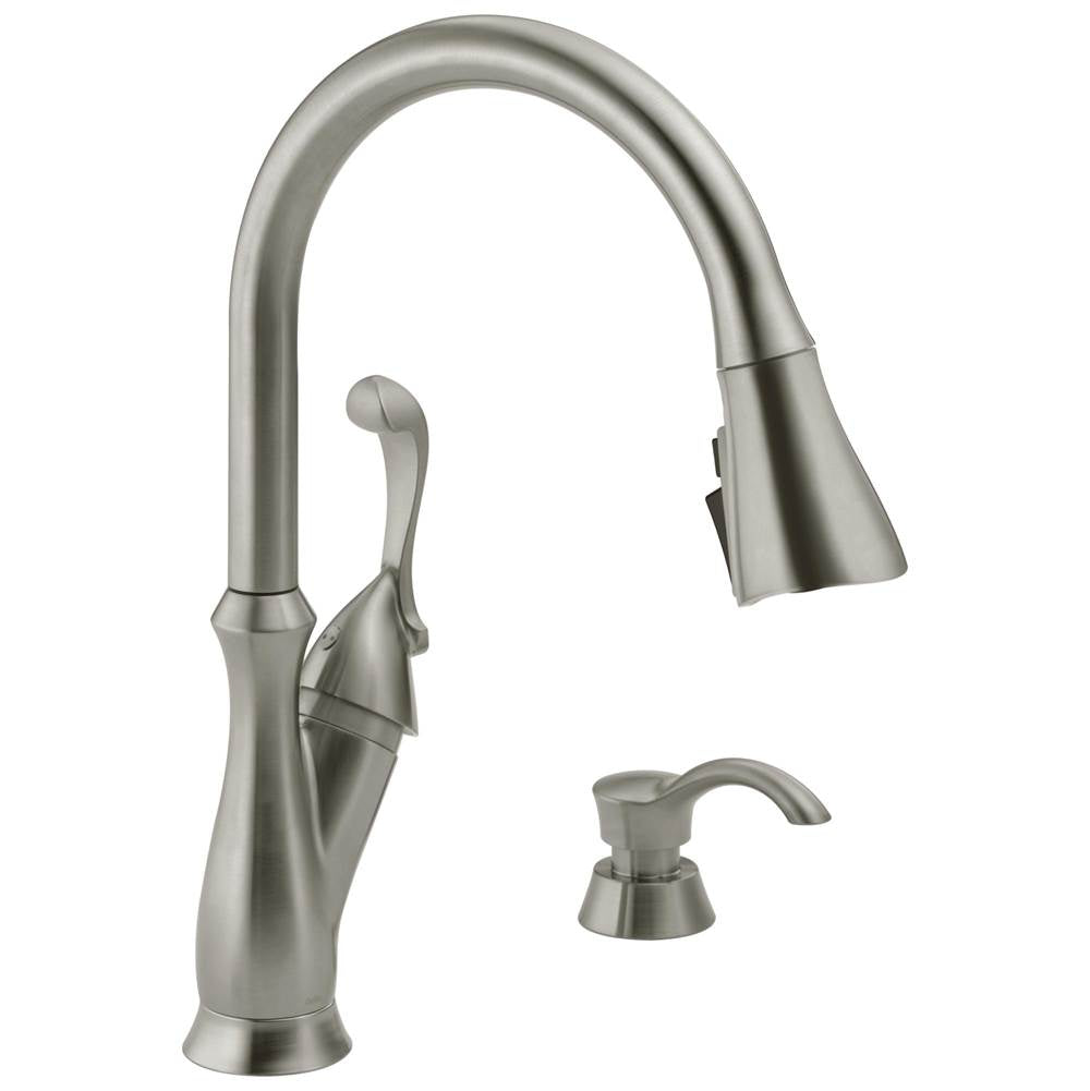 Delta Faucet - ArabellaE Single Handle Pull-Down Kitchen Faucet with Soap Dispenser and ShieldSpray - Stainless