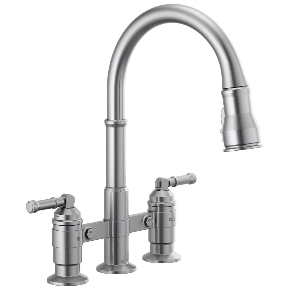 Delta Faucet - BroderickE Two Handle Pull-Down Bridge Kitchen Faucet - Arctic Stainless