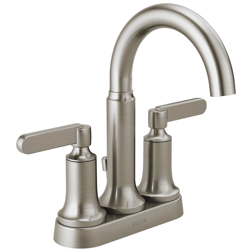 Delta Faucet - AluxE Two Handle Centerset Bathroom Faucet With Pop-Up Drain - Spotshield Brushed Nickel