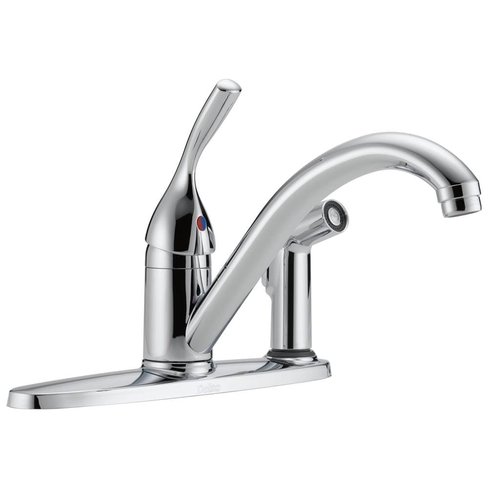 Delta Faucet - 134 / 100 / 300 / 400 Series Single Handle Kitchen Faucet with Integral Spray - Chrome