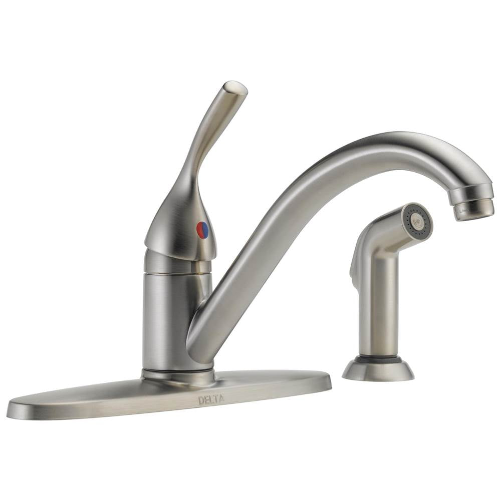 Delta Faucet - 134 / 100 / 300 / 400 Series Single Handle Kitchen Faucet with Spray - Stainless