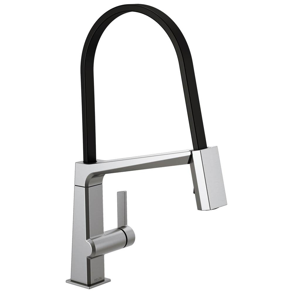 Delta Faucet - PivotalE Single Handle Exposed Hose Kitchen Faucet - Arctic Stainless