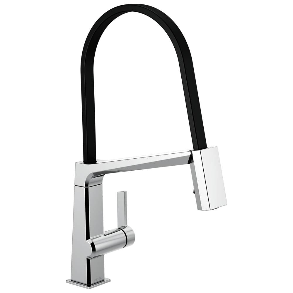 Delta Faucet - PivotalE Single Handle Exposed Hose Kitchen Faucet - Chrome