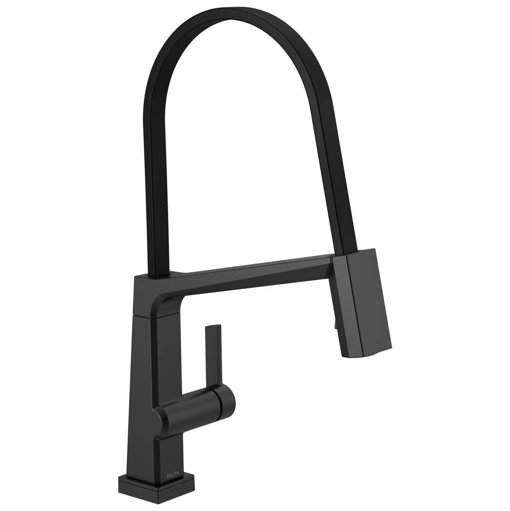 Delta Faucet - PivotalE Single Handle Exposed Hose Kitchen Faucet With Touch2O Technology - Matte Black