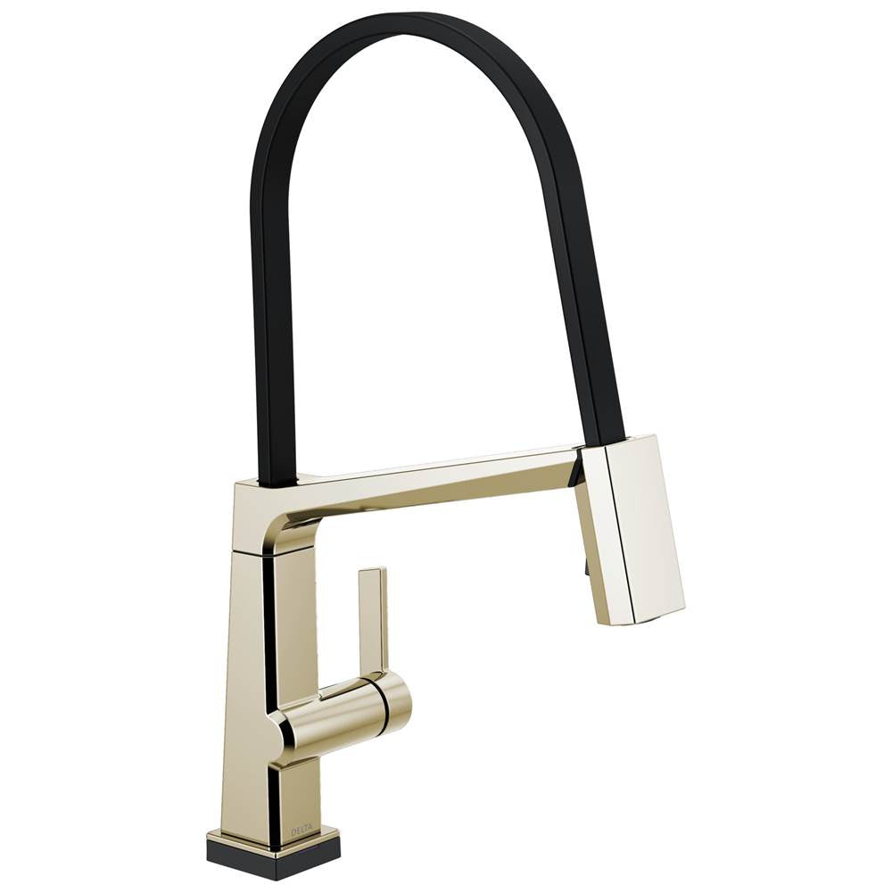 Delta Faucet - PivotalE Single Handle Exposed Hose Kitchen Faucet with Touch2O Technology - Polished Nickel