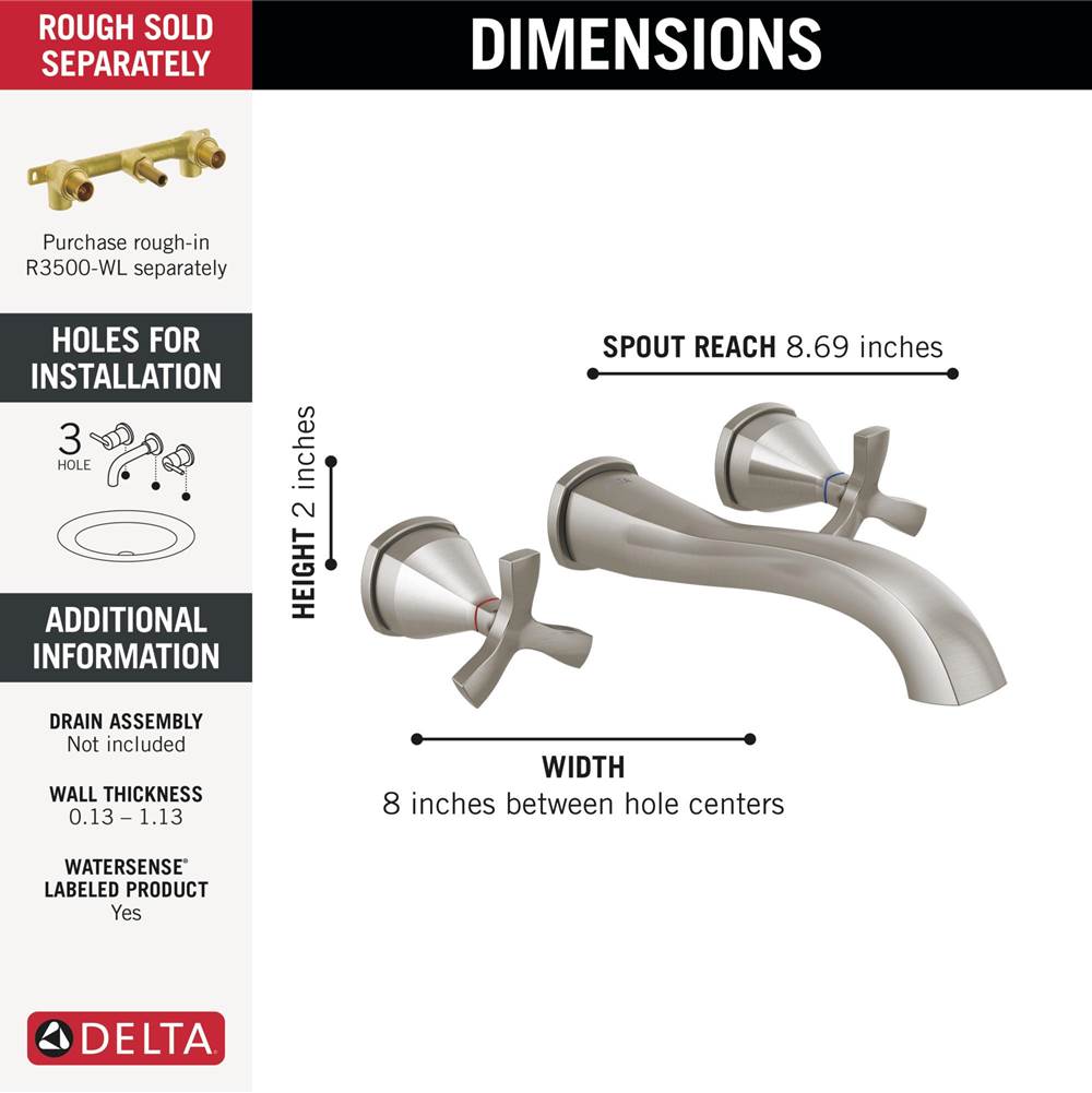 Stryke Two Handle Wall Mount Bathroom Faucet Trim Without Pop-Up Drain