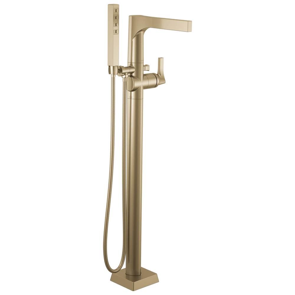 Delta Faucet - Zura Single Handle Floor Mount Tub Filler Trim with Hand Shower - Champagne Bronze
