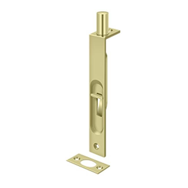 Deltana - 6'' Flush Bolt, HD, Square - Unlacquered Brass