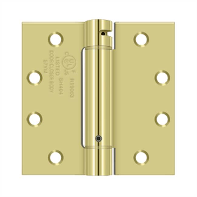 Deltana - 4-1/2'' x 4-1/2'' Spring Hinge, UL Listed - Polished Brass