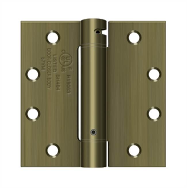 Deltana - 4-1/2'' x 4-1/2'' Spring Hinge, UL Listed - Antique Brass