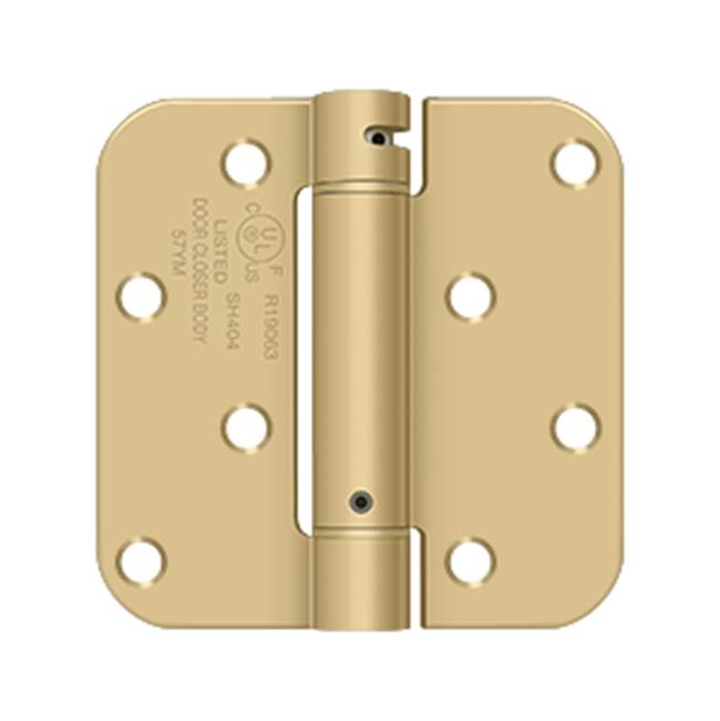 Deltana - 4'' x 4'' x 5/8'' Spring Hinge Benchmark, UL Listed - Brushed Brass