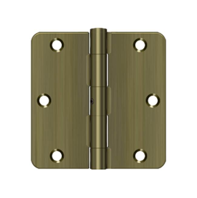 Deltana - 3-1/2'' x 3-1/2'' x 1/4'' Radius Hinge, Residential Thickness - Antique Brass