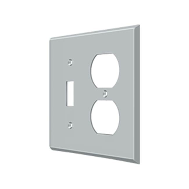 Deltana - Switch Plate, Single Switch/Double Outlet - Brushed Chrome