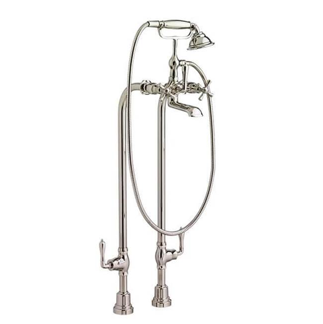 Transitional Floor Mount Bathtub Filler with Hand Shower and Randall Cross Handles