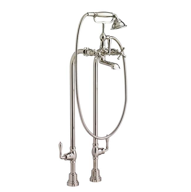 DXV - Transitional Floor Mount Bathtub Filler with Hand Shower and Randall Cross Handles - Platinum Nickel