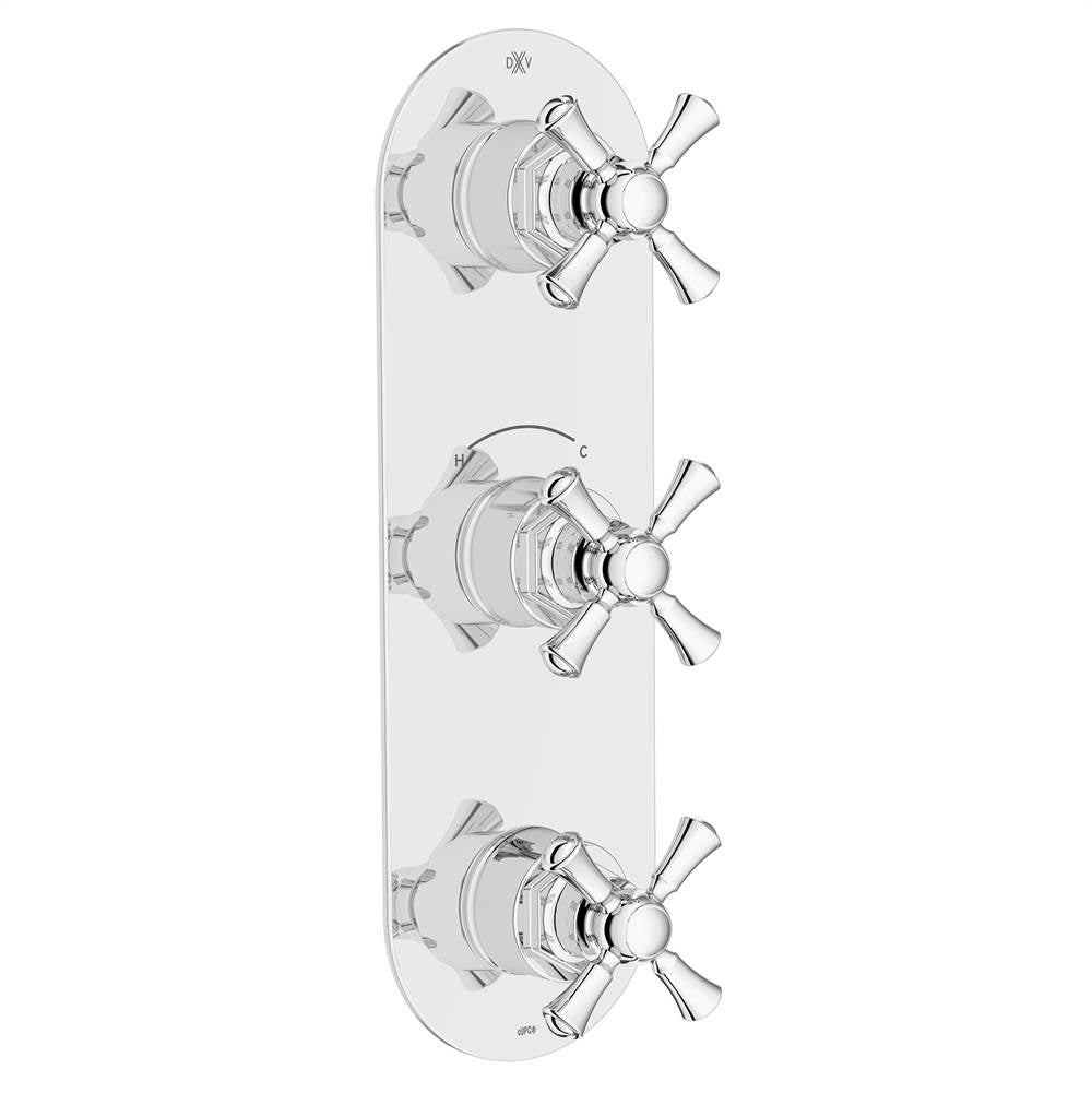 DXV - Oak Hill 3-Handle Thermostatic Valve Trim Only with Cross Handles - Polished Chrome