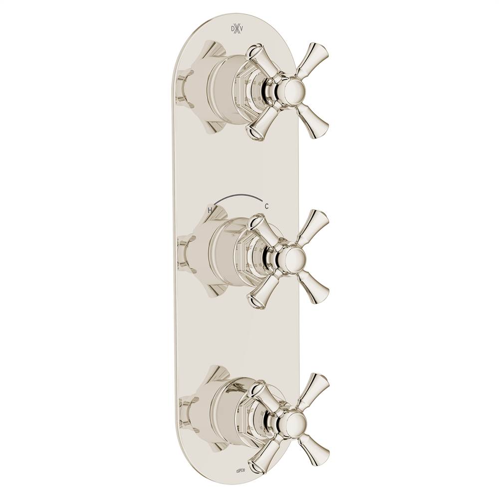 DXV - Oak Hill 3-Handle Thermostatic Valve Trim Only with Cross Handles - Platinum Nickel