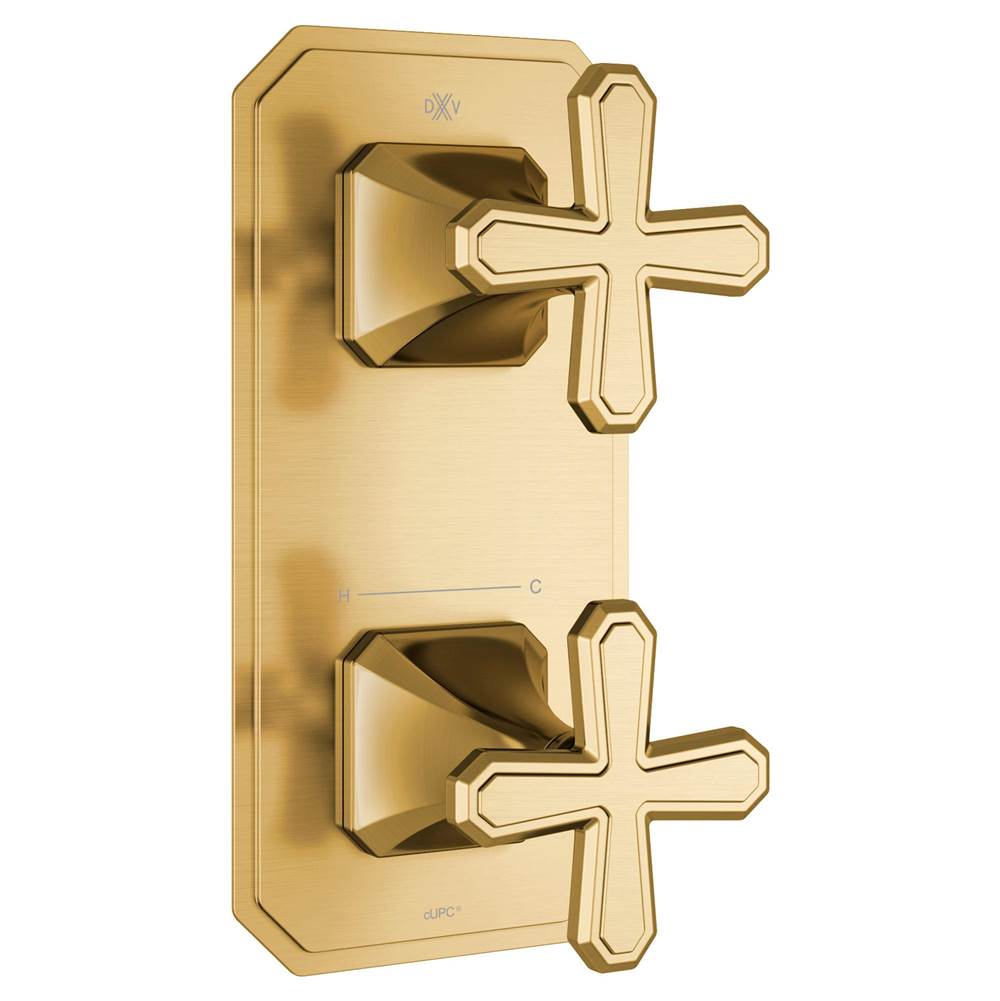 DXV - Belshire 2-Handle Thermostatic Valve Trim Only with Cross Handles - Satin Brass