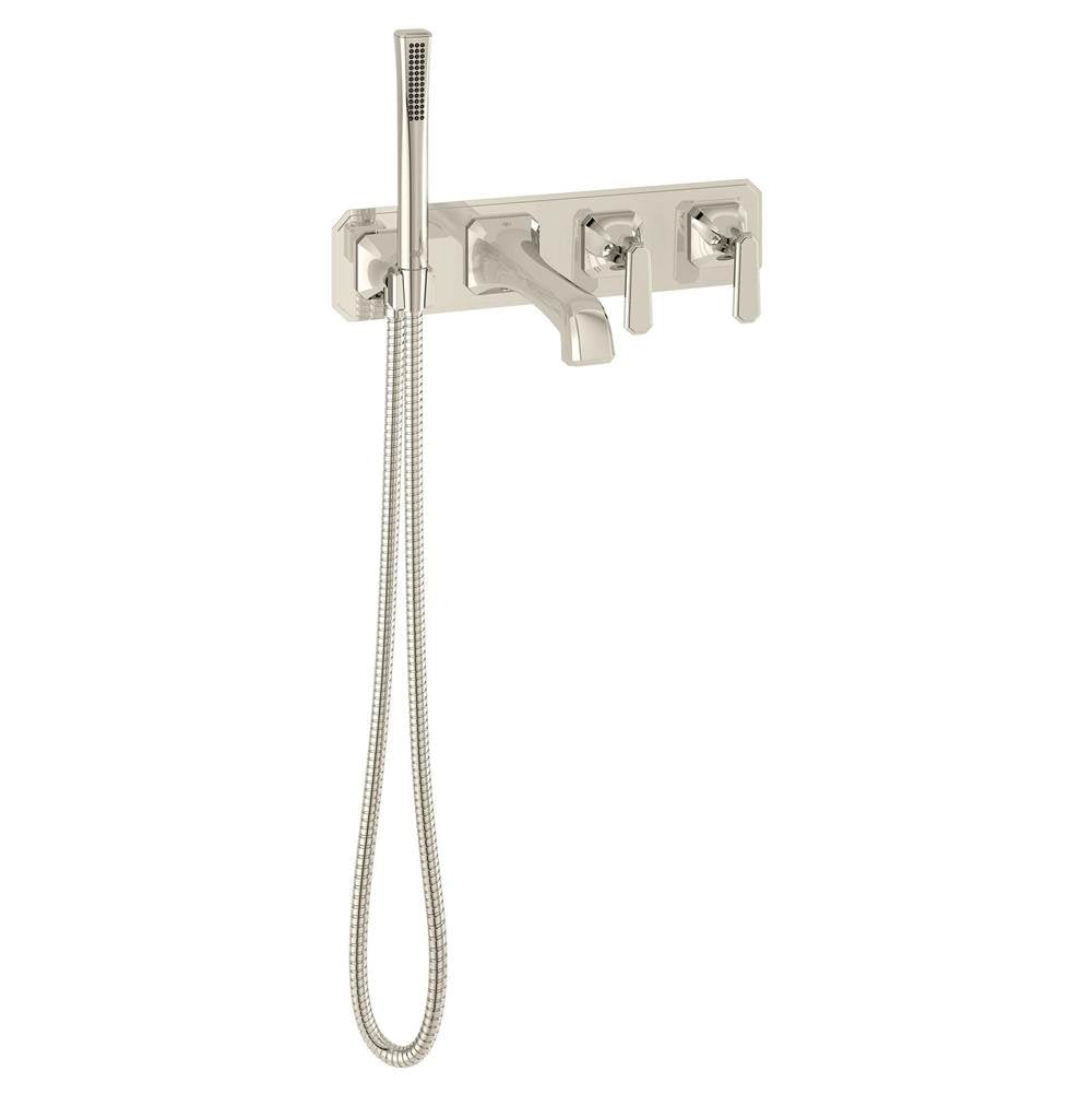 DXV - Belshire 2-Handle Wall Mount Bathtub Faucet with Hand Shower and Lever Handles - Platinum Nickel