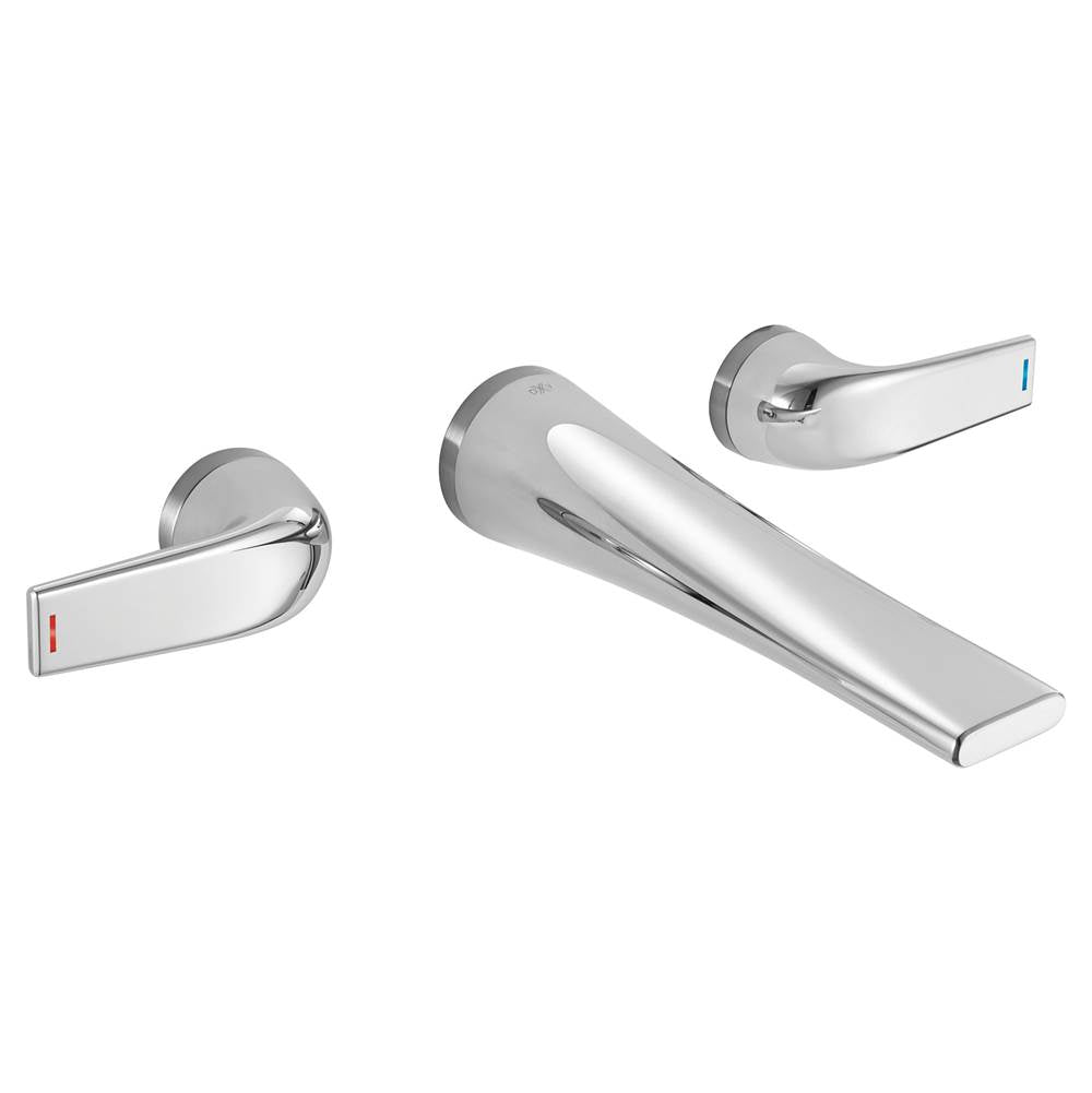 DXV - DXV Modulus 2-Handle Wall Mount Widespread Bathroom Faucet with Indicator Markings and Lever Handles - Platinum Nickel