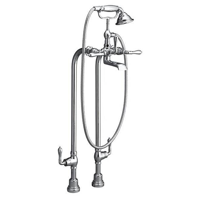 DXV - Traditional Floor Mount Bathtub Filler with Hand Shower and Ashbee Lever Handles - Platinum Nickel