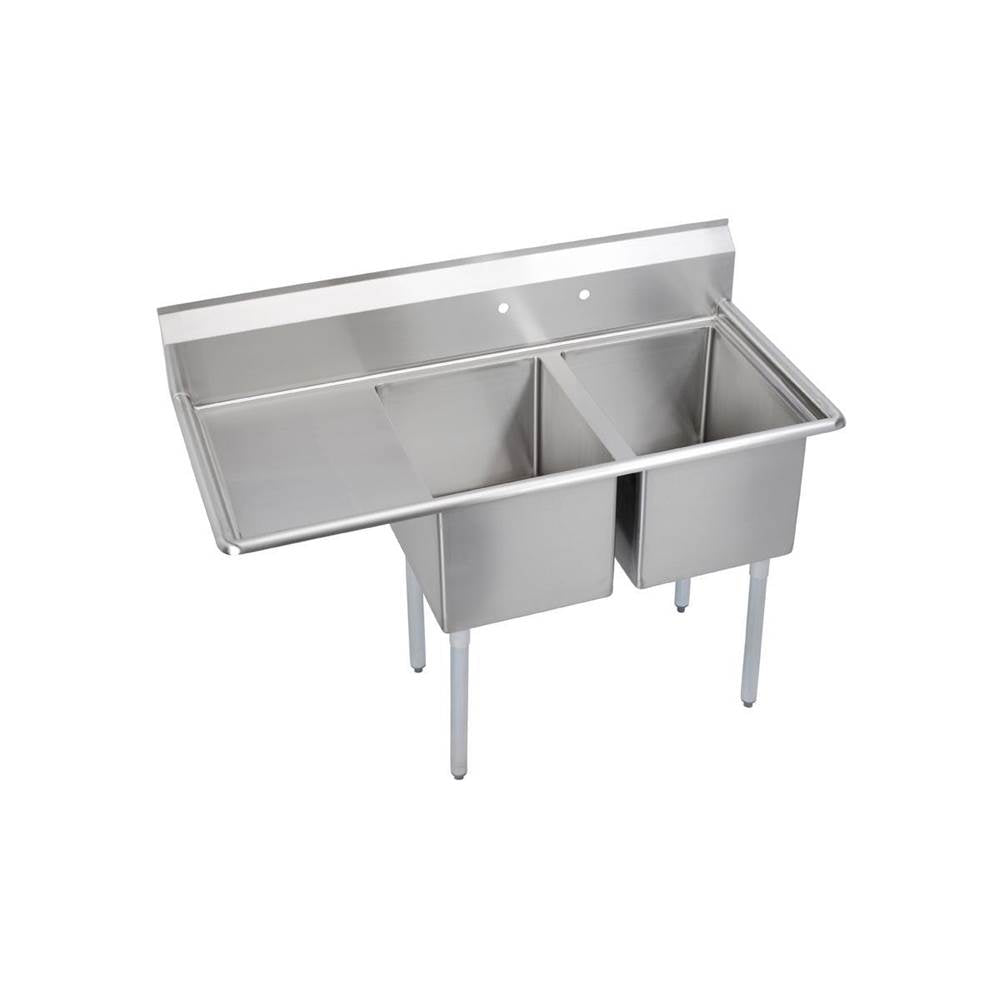 Elkay - 2 Compartment Sink, 59X30 OA, 18X24 Bowl, 14 Deep, Left 18'' DB, SS Legs, 16 GA 300 Series SS, NSF - No.4 Finish