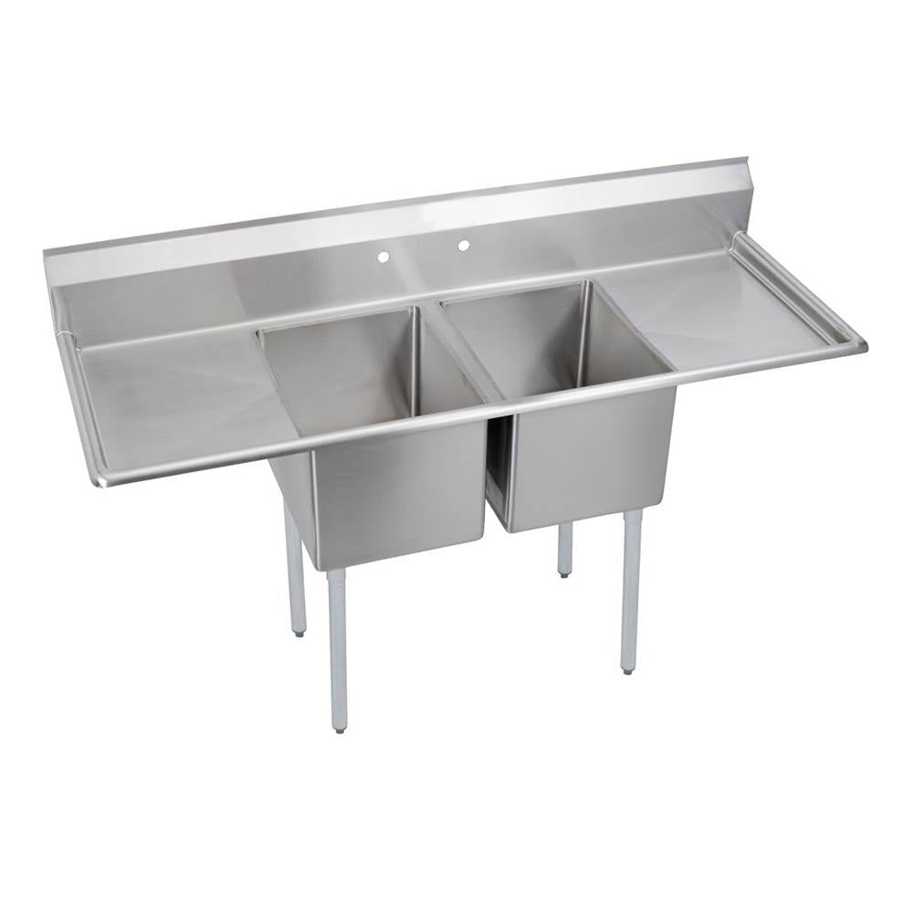 Elkay - 2 Compartment Sink, 74X30 OA, 18X24 Bowl, 12 Deep, L & R 18'' DBs, SS Legs, 16 GA 300 Series SS, NSF - No.4 Finish