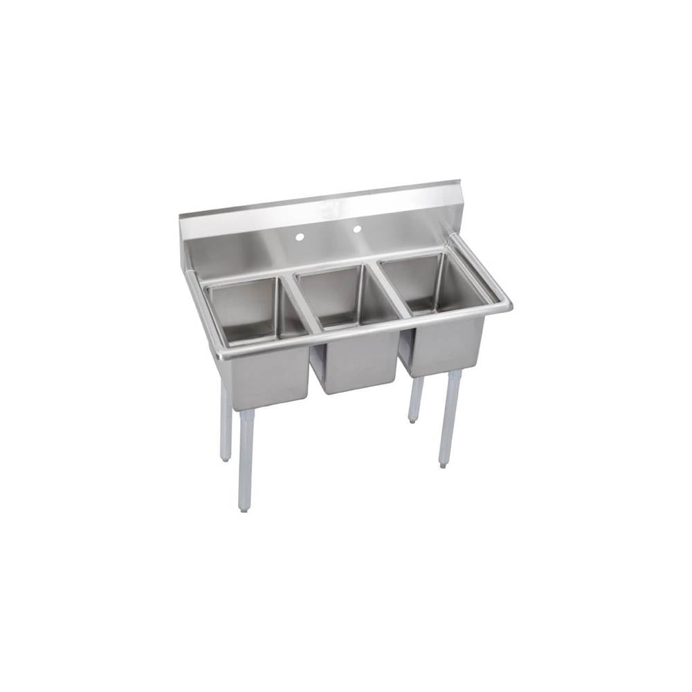 Elkay - 3 Compartment Sink, 45X22 OA, 12X16 Bowl, 10 Deep, No DBs, SS Legs, 16 GA 300 Series SS, NSF - No.4 Finish