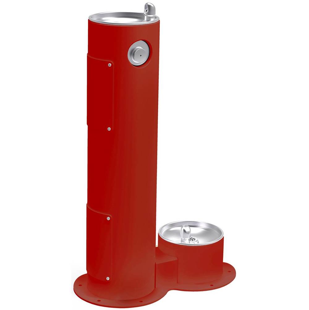 Elkay - Halsey Taylor Endura II Tubular Outdoor Fountain, Pedestal w/ Pet Station, Non-Filtered Non-Refrigerated FR, Red - Red