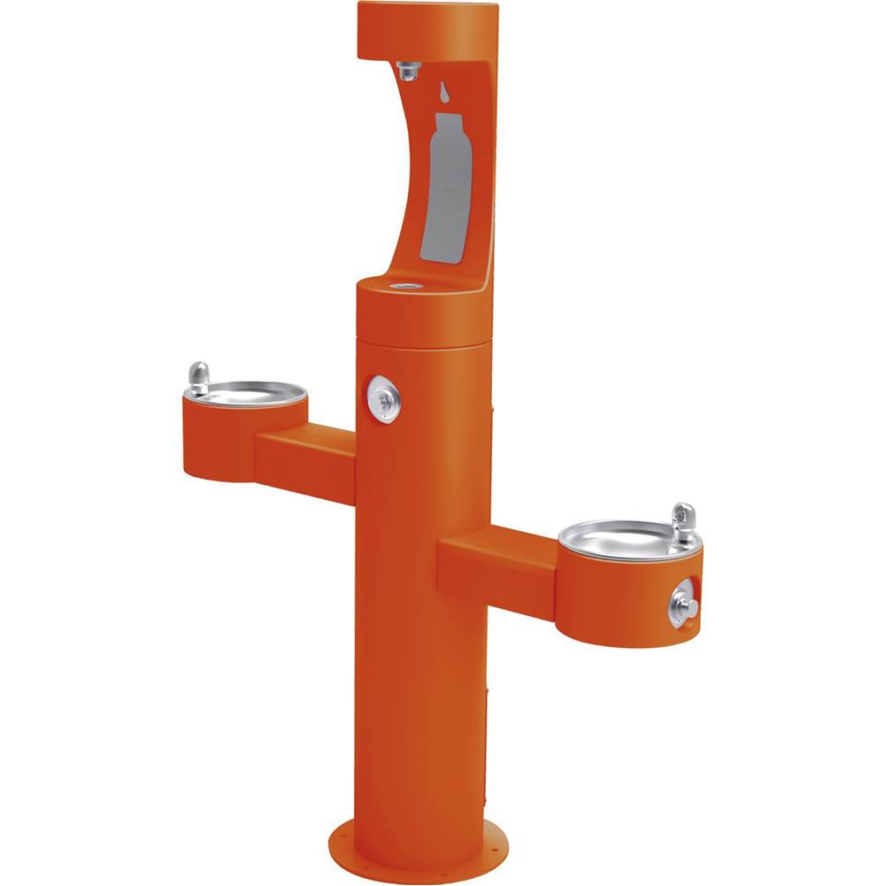 Elkay - Halsey Taylor Endura II Outdoor HydroBoost Bottle Filling Station, Tri-Level Pedestal Non-Filtered Non-Refrigerated FR, Orange - Orange