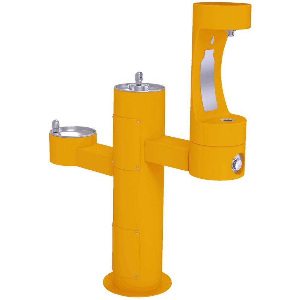 Elkay - Halsey Taylor Endura II Outdoor HydroBoost Bottle Filling Station, Tri-Level Pedestal Non-Filtered Non-Refrigerated FR, Yellow - Yellow