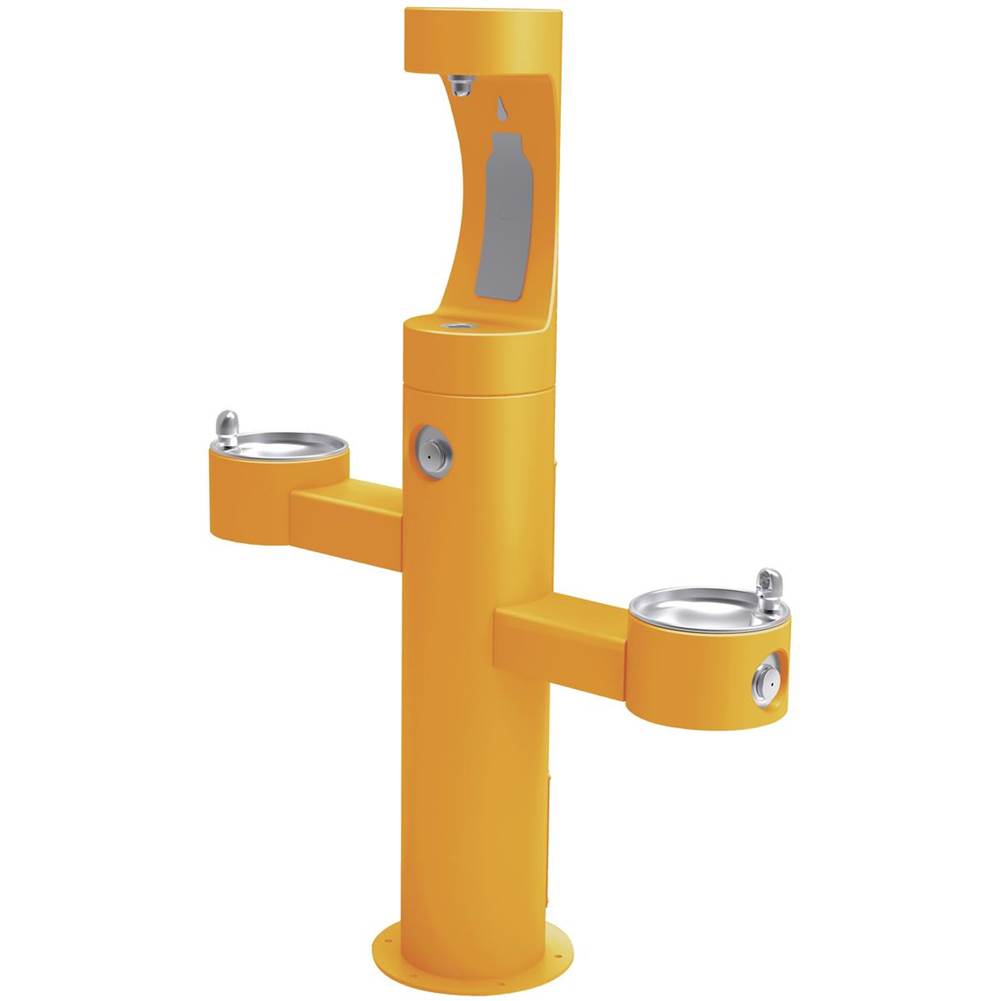 Elkay - Halsey Taylor Endura II Outdoor HydroBoost Bottle Filling Station, Tri-Level Pedestal Non-Filtered Non-Refrigerated FR, Yellow - Yellow