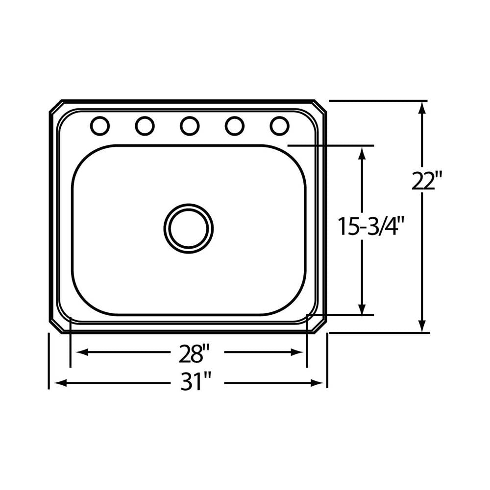 20 Gauge Stainless Steel 31'' x 22'' x 6.875'' Single Bowl Drop-in Kitchen Sink