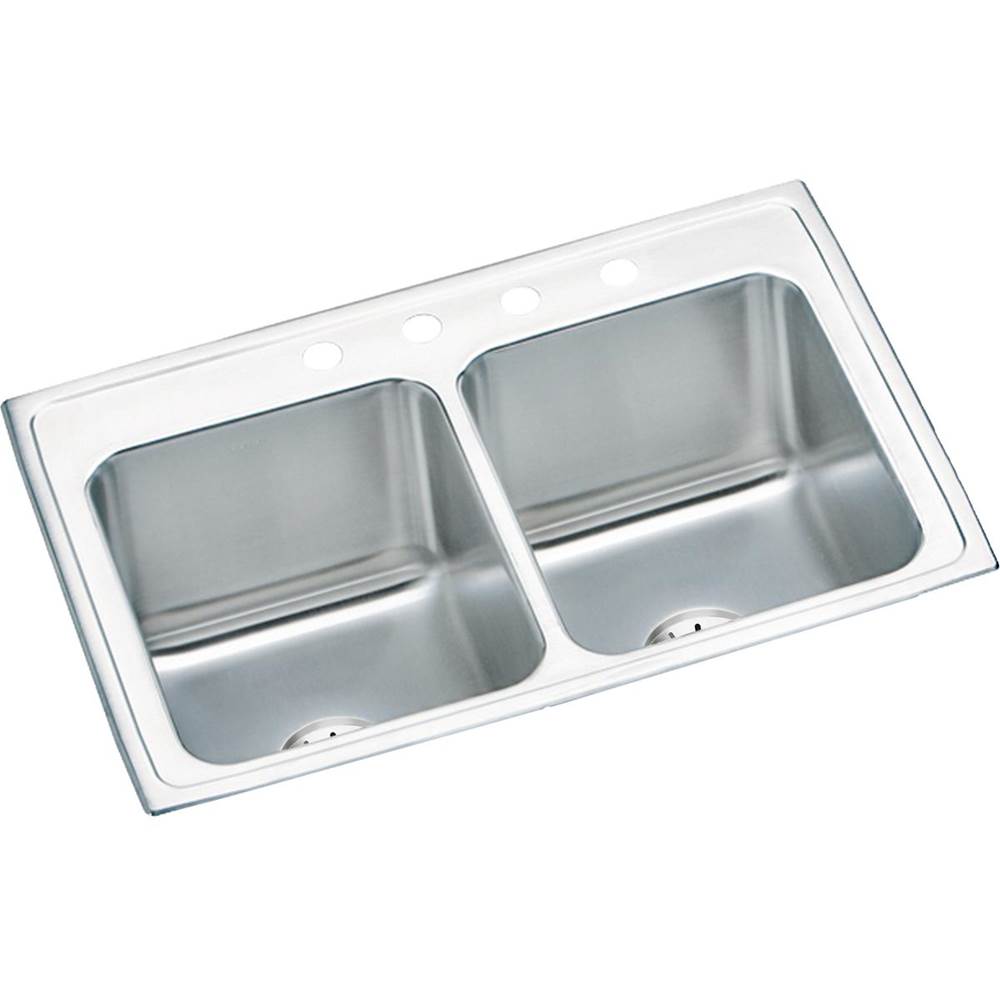 Elkay - 18 Gauge Stainless Steel 33'' x 22'' x 10.125'' Double Bowl Drop-in Kitchen Sink Kit - Lustrous Satin