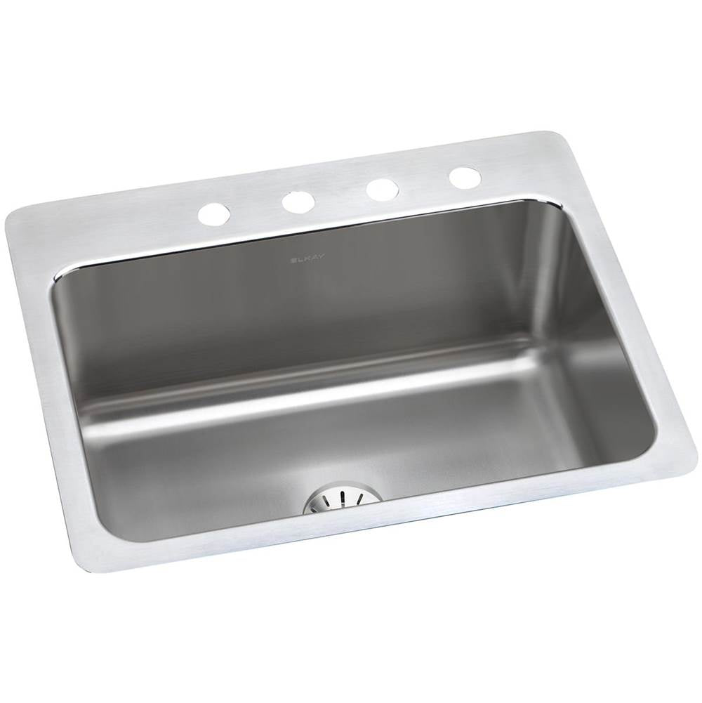 Elkay - 18 Gauge Stainless Steel 27'' x 22'' x 10'' Single Bowl Dual Mount Kitchen Sink Kit - Lustertone
