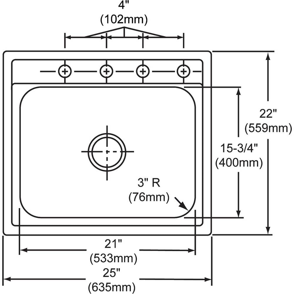 20 Gauge Stainless Steel 25'' x 22'' x 10.25'' Single Bowl Drop-in Kitchen Sink