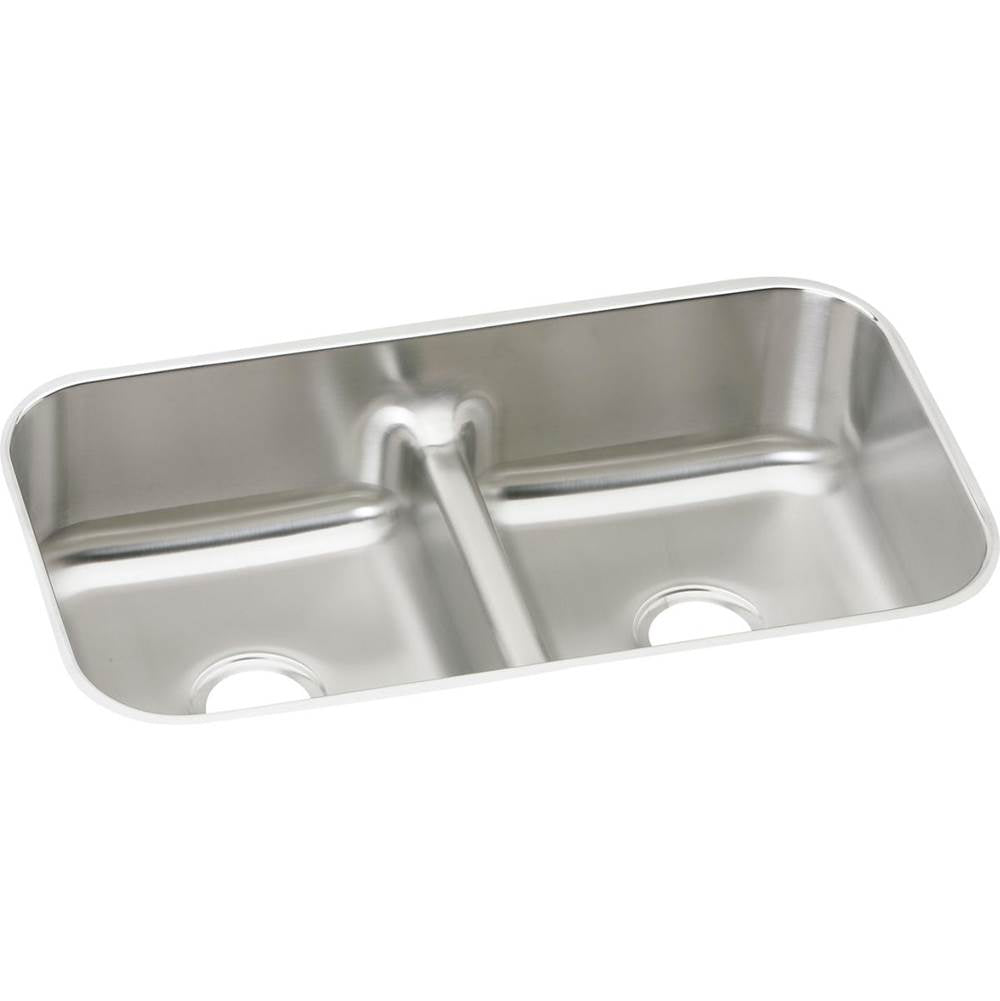 Elkay - 19 Gauge Stainless Steel 32.5'' x 18.15'' x 8'' Double Bowl Undermount Kitchen Sink - Lustrous Satin