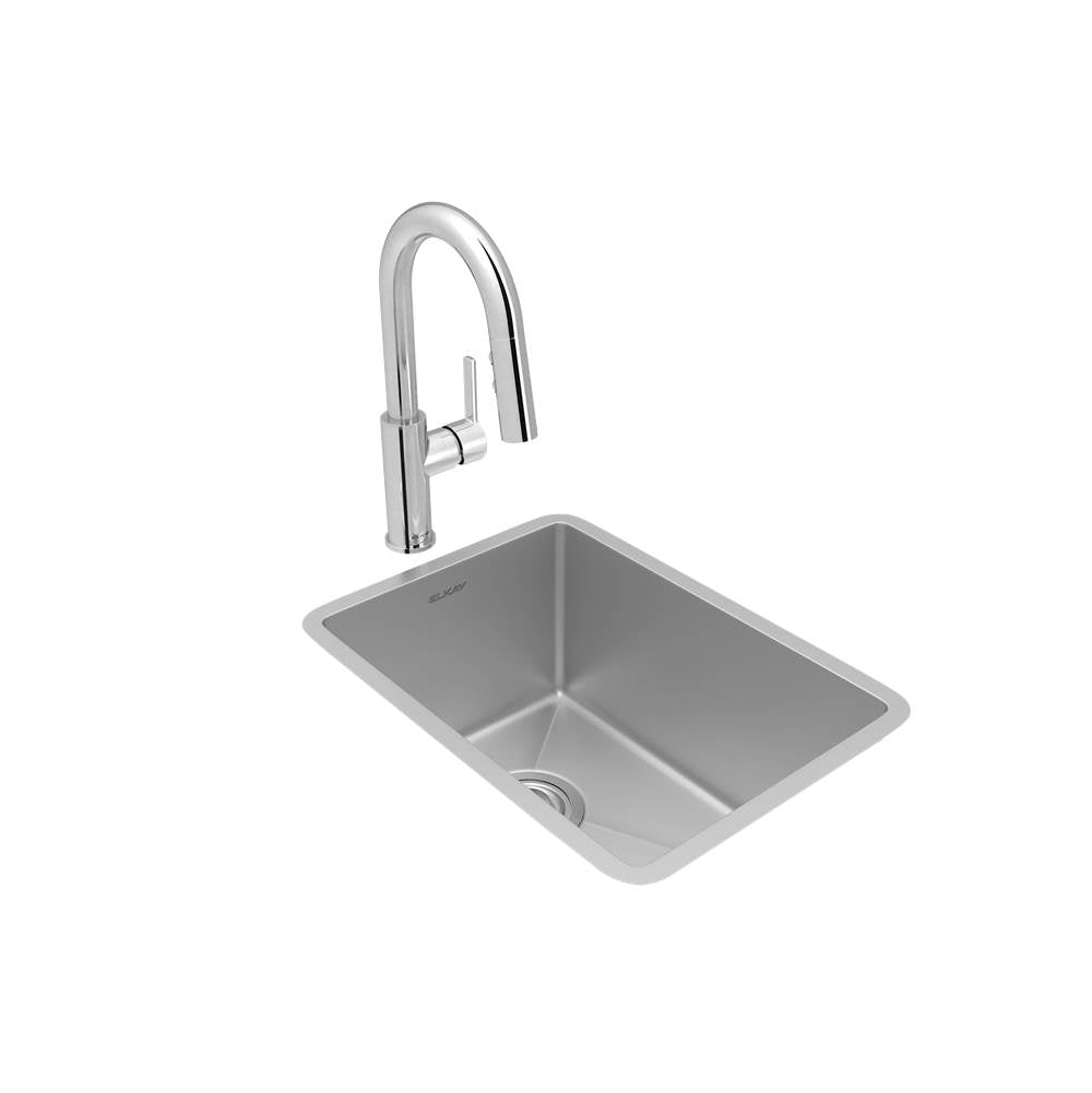 Elkay - Crosstown 18 Gauge Stainless Steel 13-1/2'' x 18-1/2'' x 9'', Single Bowl Undermount Bar Sink, Faucet & Drain Kit - Polished Satin