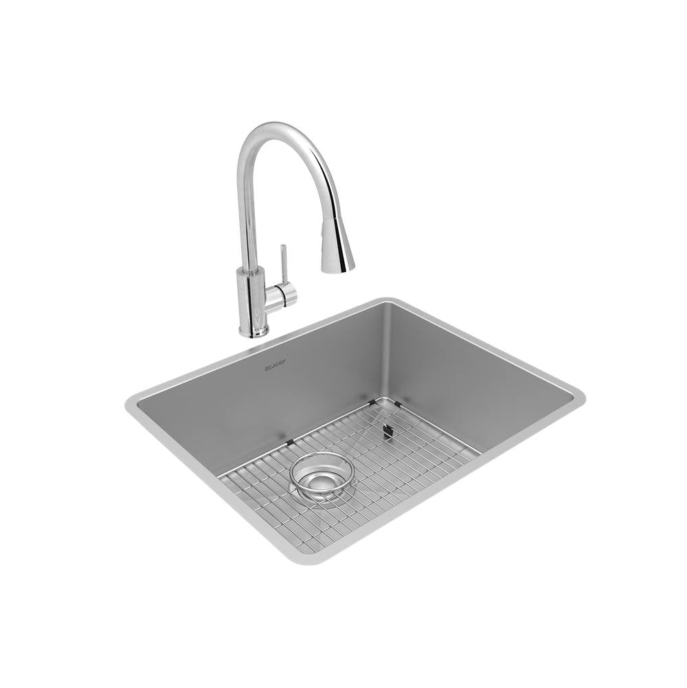 Elkay - Crosstown 18 Gauge Stainless Steel 22-1/2'' x 18-1/2'' x 9'', Single Bowl Undermount Sink, Faucet, Bottom Grid & Drain Kit - Polished Satin