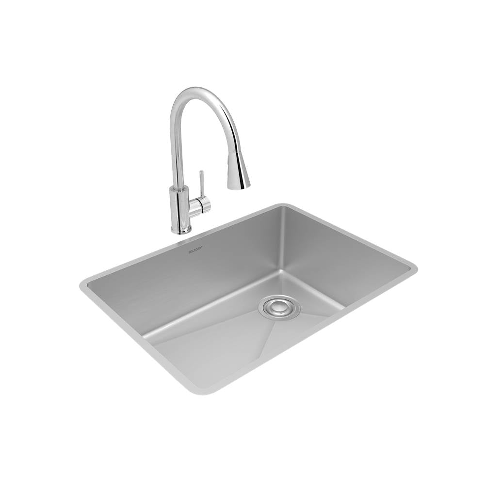 Elkay - Crosstown 18 Gauge Stainless Steel 25-1/2'' x 18-1/2'' x 9'', Single Bowl Undermount Sink, Faucet & Drain Kit - Polished Satin