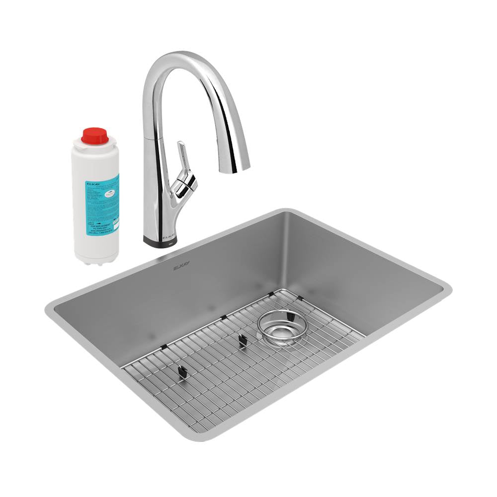 Elkay - Crosstown 18 Gauge Stainless Steel 25-1/2'' x 18-1/2'' x 9'', Single Bowl Undermount Sink Kit with Filtered Faucet - Stainless Steel