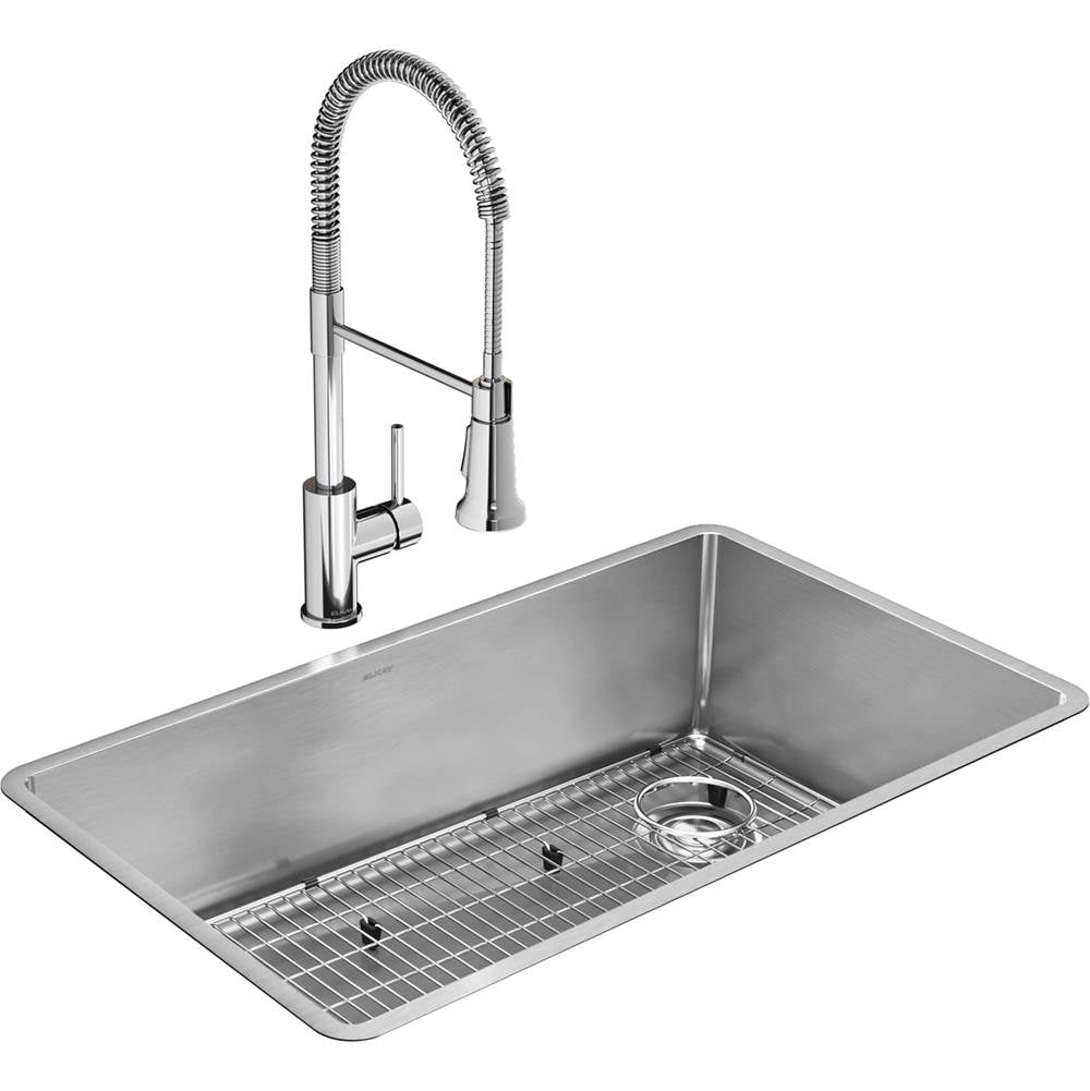 Elkay - 18 Gauge Stainless Steel 31.5'' x 18.5'' x 9'' Single Bowl Undermount Kit with Faucet - Polished Satin